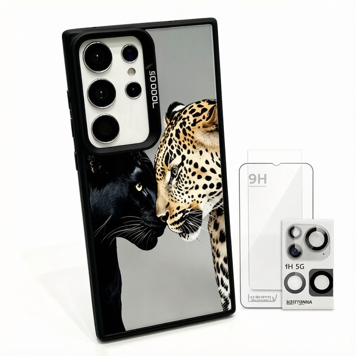 Husa neagra compatibila cu Samsung Galaxy A35 5G, cu protector de ecran 9H si protector pentru camera gratuit, protectie completa