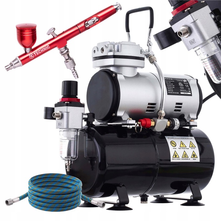 Компресор Fengda AS-186 с резервоар 3L, аерограф TC Technic B-130P 0,3mm, маркуч 3m
