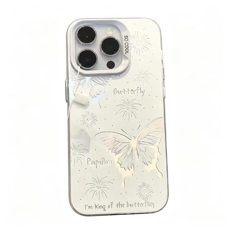 Huse pentru telefon cu motive de fluturi si artificii, tpu airshock ma la cadere, decupaj, Husa premium pentru iPhone 15, gratuit folie de protectie pentru ecran si camera, argint
