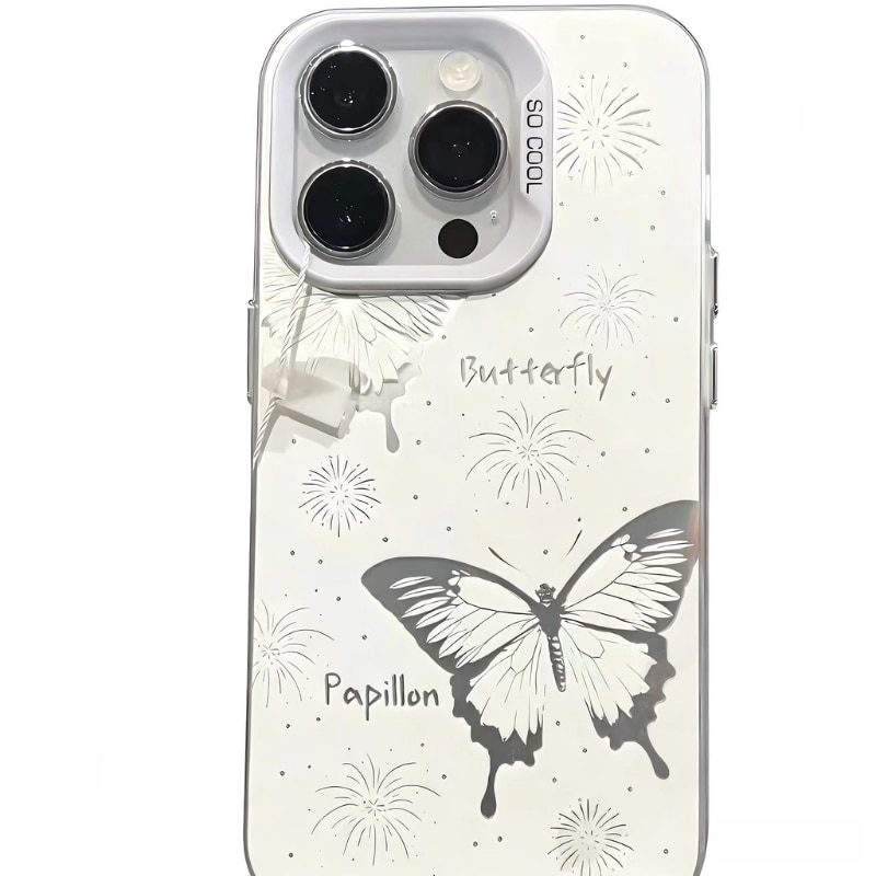 Huse pentru telefon cu motive de fluturi si artificii, tpu airshock ma la cadere, decupaj, Husa premium pentru iPhone 15, gratuit folie de protectie pentru ecran si camera, argint