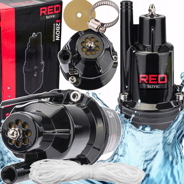 Потопяема мембранна помпа Red Technic RTPDW0070, 280W, 1080 л/ч, максимална дълбочина 7м, комплект с маркуч GARDEN+ 30м 3/4"