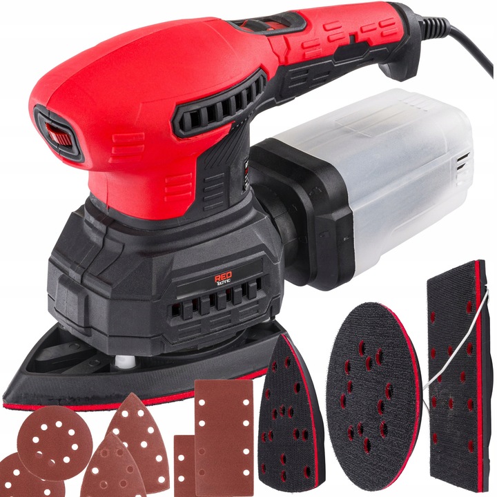 Excentercsiszoló, RED TECHNIC, 125mm, 1300W, 3 betétes készlet, állítható