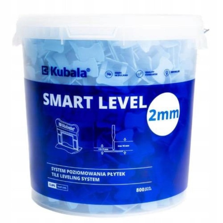 Set sistem nivelare Kubala, 800 clipsuri 2mm, galeata 20L, pentru placi 3-16mm
