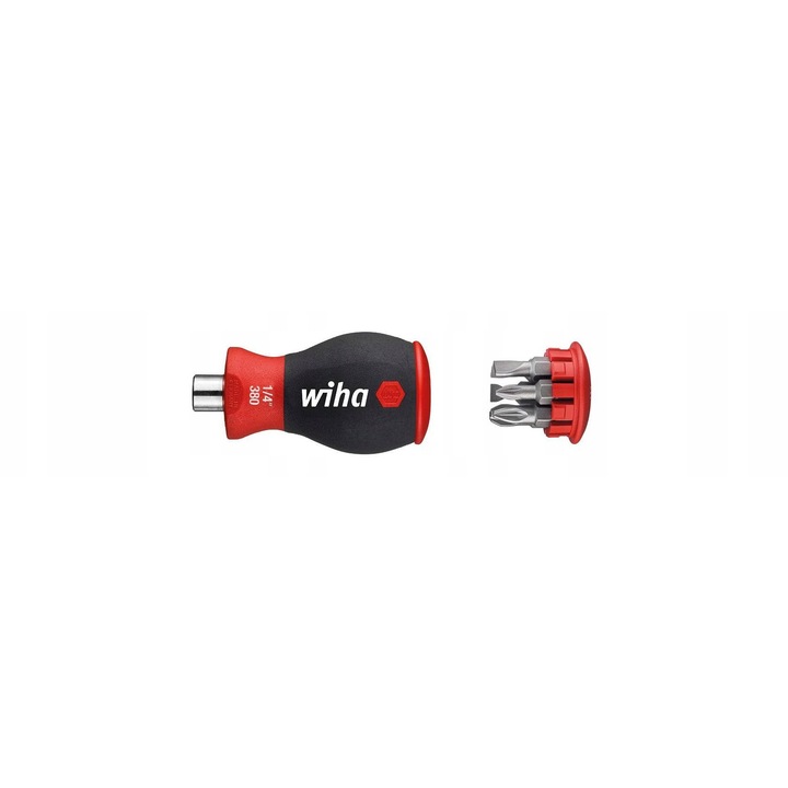 Отвертка Stubby Wiha с 6 сменяеми накрайника, магнитна, 1/4", 25 мм, многоцветна