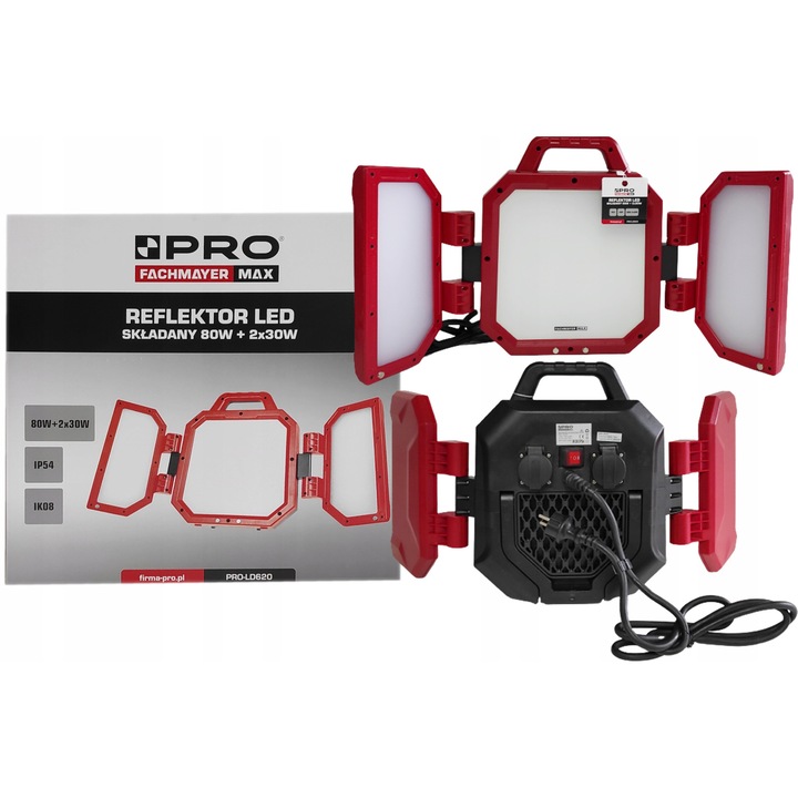 Összecsukható LED projektor 80W + 2x30W, IP54, 11000lm, 370x130x380mm
