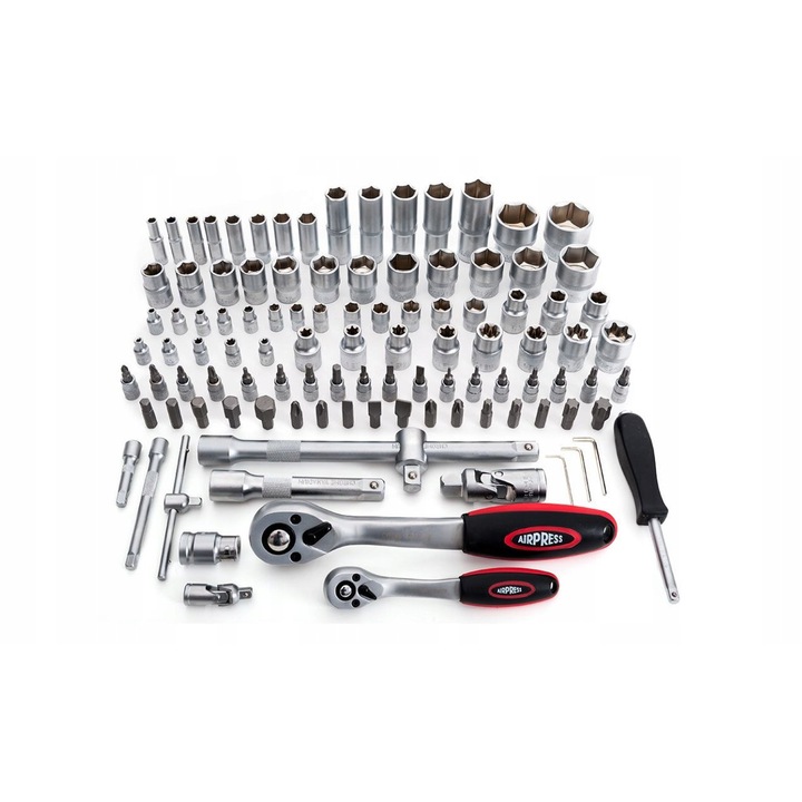 Комплект 108 инструмента, Airpress, хром-ванадиева стомана, 1/4" и 1/2", сребрист