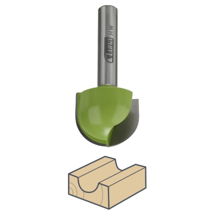 Freza semicirculara Luna HM Z2, fara rulment de ghidaj, 2 dinti, tais HM lipit cupru si argint, 40/25/20/67/12 mm, Verde/Argintiu
