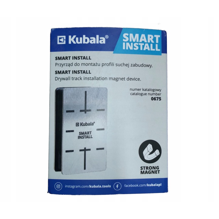 KUBALA SMART INSTALL - Инструмент за монтаж на профили, силен магнит, 0675, 27mm x 50mm, сребрист/черен