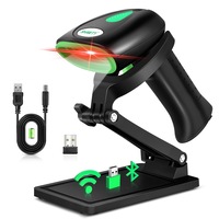 Scaner de coduri de bare wireless portabil, Shawty, 1D/2D, stocare 100.000 de coduri de bare, suport inclus, verde, USB/Bluetooth/2.4G, multilingv – pentru depozit si supermarket