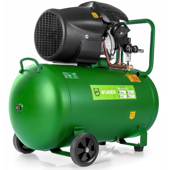 Compresor aer 100L Wuber, 2000W, 2 cilindri, 8 Bar, 170L/min