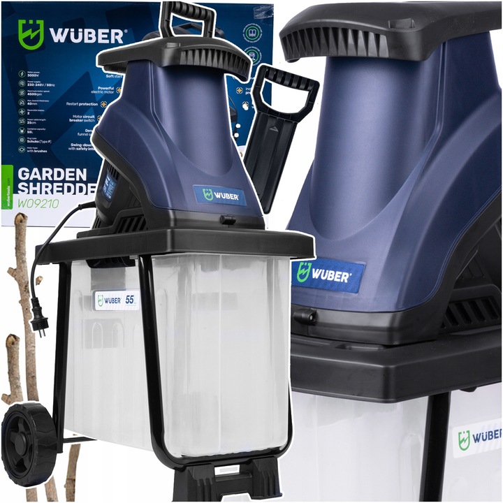 Електрически чопър Wuber, 3000W, 4500 об/мин, капацитет 55л, пълен комплект