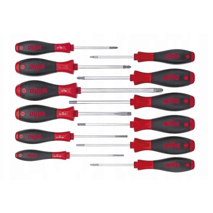 Комплект отвертки Wiha SoftFinish, 12 части, различни размери, ергономични, многоцветни