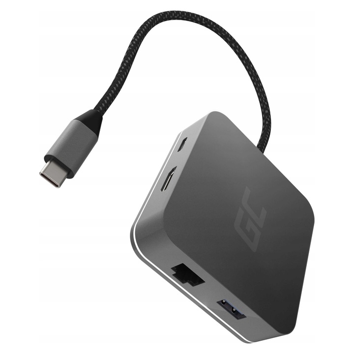 Хъб USB Green Cell AK61, 6 порта, HDMI, Ethernet, 3x USB 3.0, USB-C