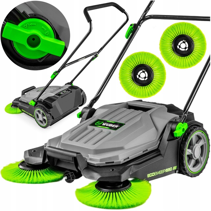 Ръчна метачна машина Wuber W42670, 20л, 650мм, система с 3 четки, за почистване на чакъл и тротоари