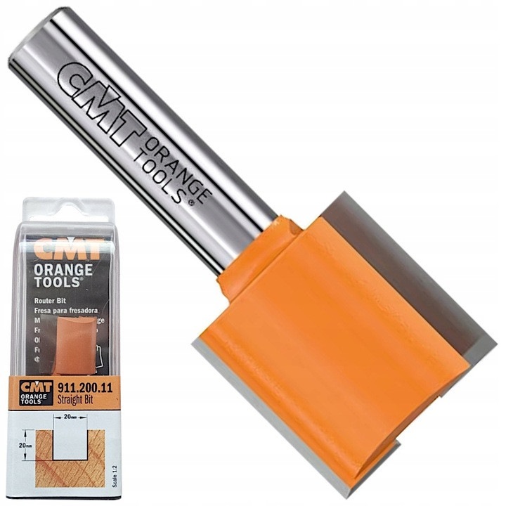 Freza dreapta CMT 20x20x50mm 8mm, 2 dinti, portocaliu