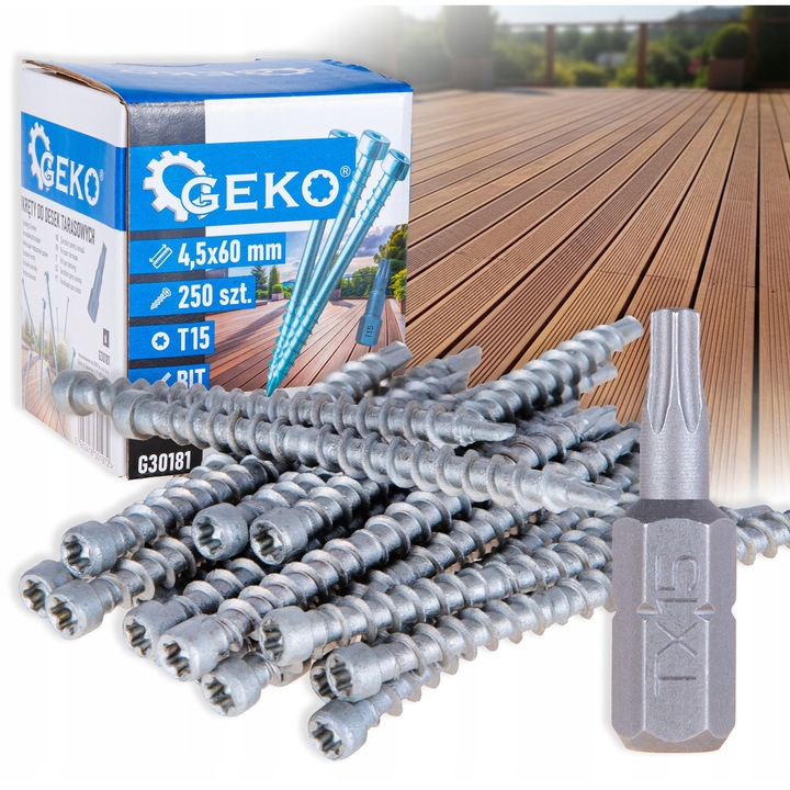 Suruburi pentru montaj terase Geko 4,5x60mm, set 250 bucati, TORX T15