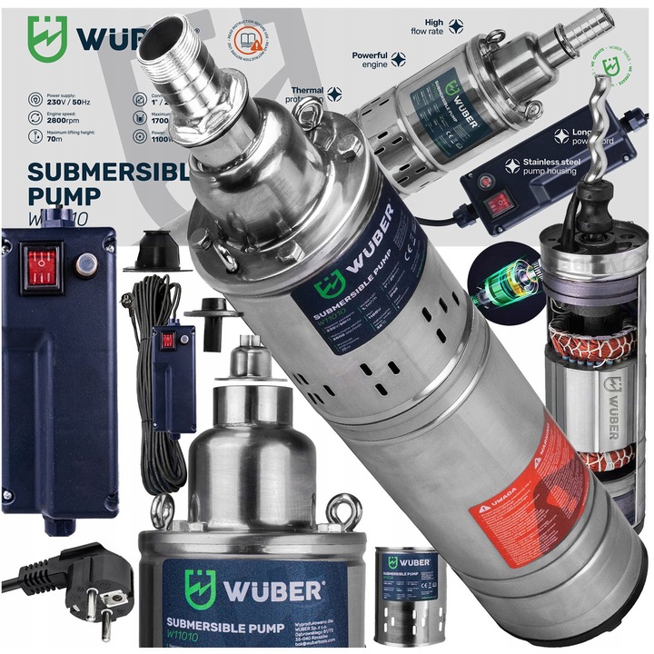 Помпа за вода Wuber 1100W 1" за чиста вода, 1700 L/h