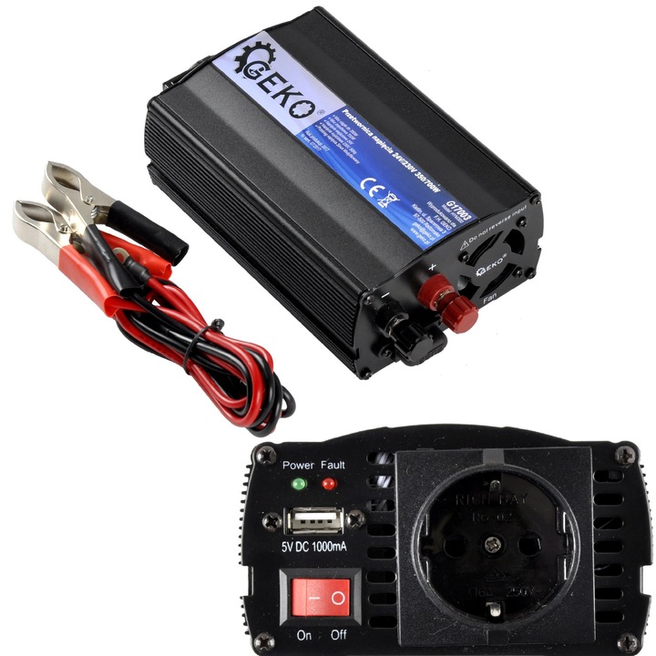 Geko autós inverterek 24V/230V 500W/1000W, USB-vel, szettben
