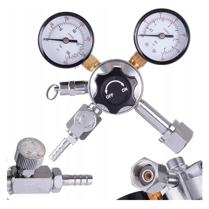 Редуктор CO2 TC Technic, 2 манометъра, 200bar, 3bar, за вода, бира, вино, сайдер