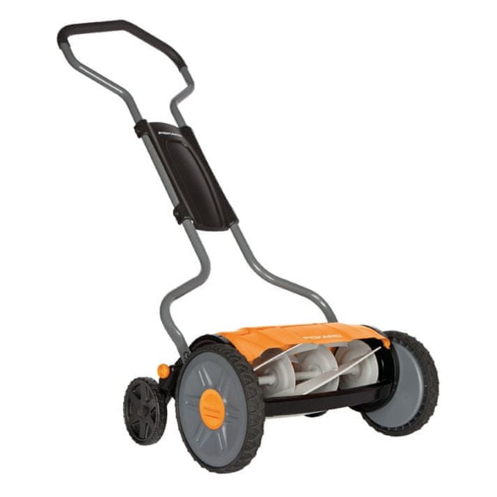 Fiskars 1015649 kézi dobos fűnyíró, 43cm, 5 penge, súly 18kg, magasságállítás 40-100mm