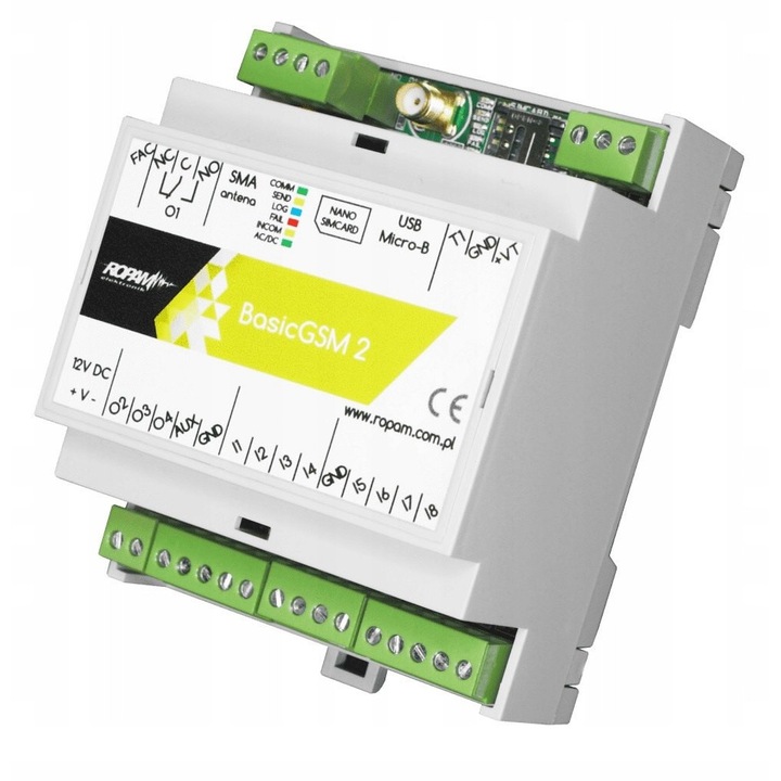 Ropam BasicGSM-D4M 2 GSM vezérlő és értesítő modul, 8 bemenet, 4 kimenet, 12V/DC