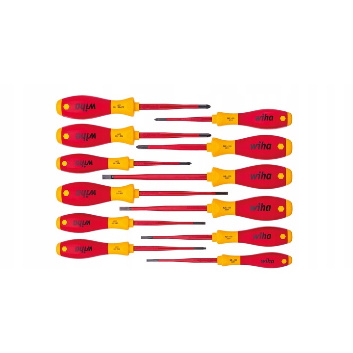 Комплект 12 изолирани отвертки Wiha SoftFinish SlimFix, многоцветни, 100-150мм