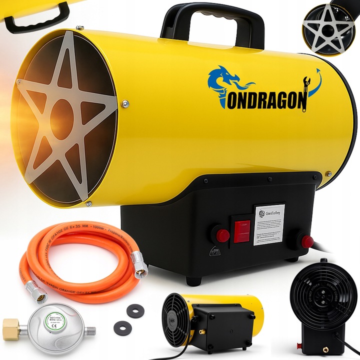 Gáz hőlégfúvó, 15 kW Ondragon, 380 m/h, 230 V, 380x210x315mm
