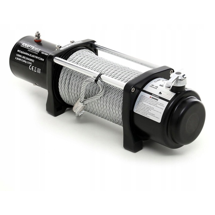 Elektromos csörlő KD1564, 9500lbs, 12V, 8,3mm x 28m acélkábel, vezeték nélküli vezérlés, komplett szett