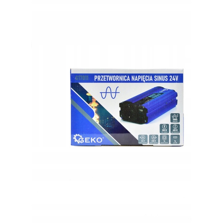 Geko G17011 autós inverter, 24V 300W, tiszta szinuszos, USB port