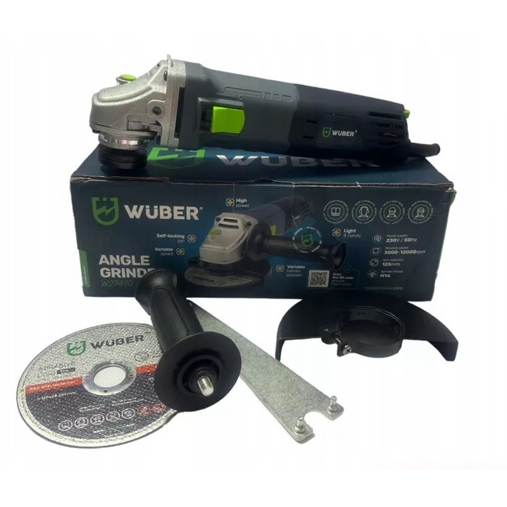 Ъглошлайф Wuber 125мм 820W, 6 диска включени, регулируем, 11000 об/мин