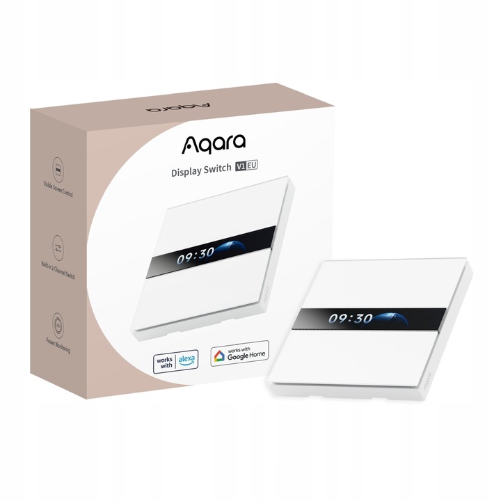 Priza inteligenta Aqara Display Switch V1, control wireless, monitorizare energie, alb, 86x86x42,2mm