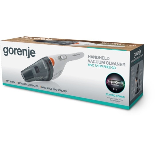 Aspirator manual Gorenje, MVC72FW, fara fir, alb, 14 min autonomie, 55 W