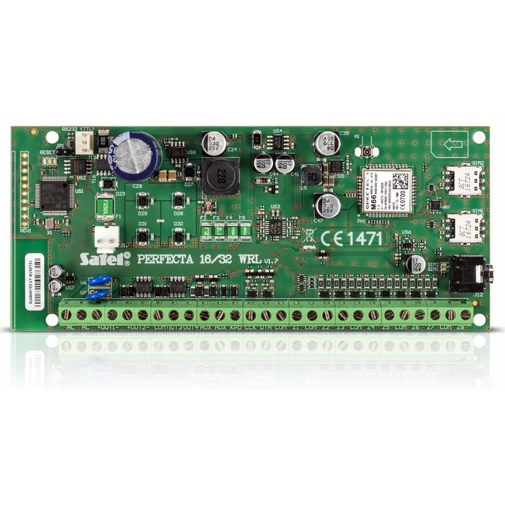 Satel Perfecta 16 GSM riasztóközpont, 2 SIM, 8 bemenet, 4 kimenet, 160x68mm