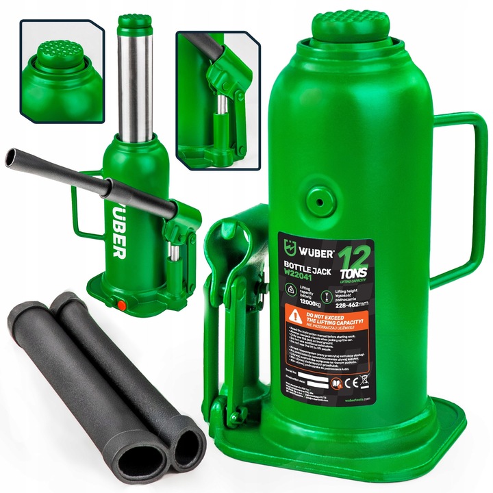 Wuber 12T hidraulikus emelő, 228-462 mm magasság, stabil alap, 80 mm állítható csavar