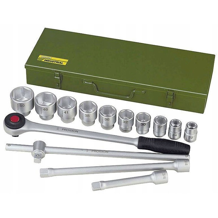 Set chei cu nasada Proxxon, 10 nasada 22-50mm, grzechotka 520mm, Uchwyt T 500mm, prelungiri 200mm si 400mm