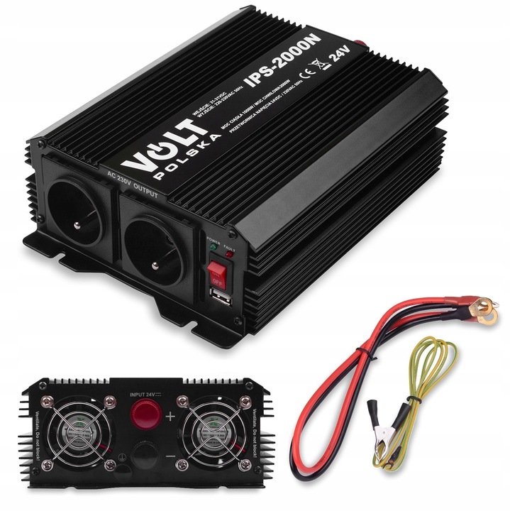Volt Polska IPS-2000N autó inverter, 1000W, fekete, 24V