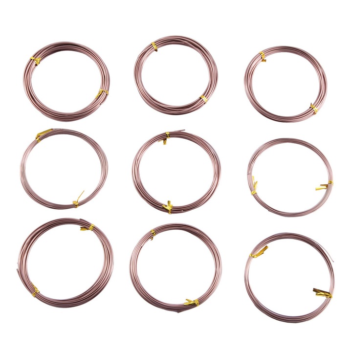 Set de 9 role de fir de formare pentru bonsai, 3 lungimi (1,0mm, 1,5mm, 2,0mm), 147 picioare, brun
