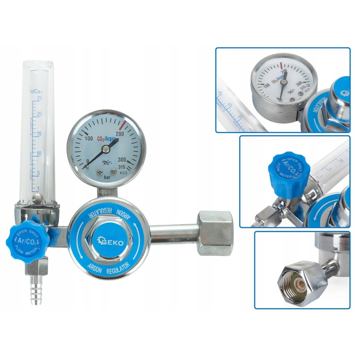 Reductor CO2/Argon Geko cu rotametru, 25 l/min, 200 bar, 1/4" x 6,3 mm
