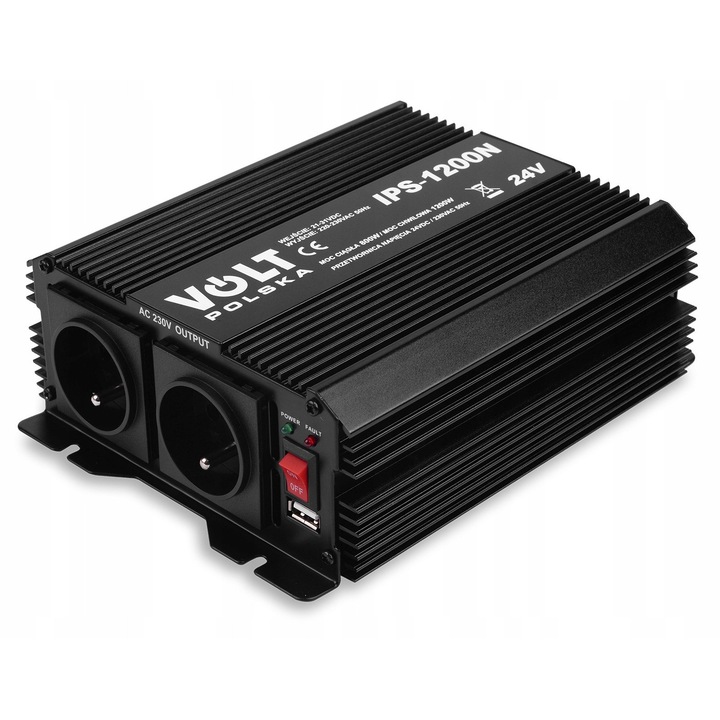 Volt IPS-1200 autó inverter 24V 230V 800/1200W, fekete