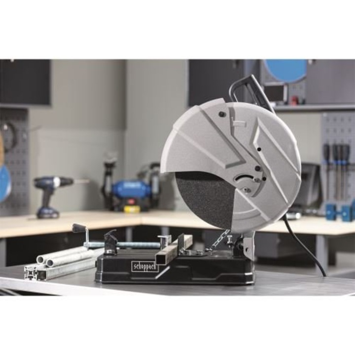 Scheppach MT150 elektromos fűrész, 2600 W, 4200 ford./perc, max. vágási mélység 115 mm, 355 mm, kék, 620x270x605 mm