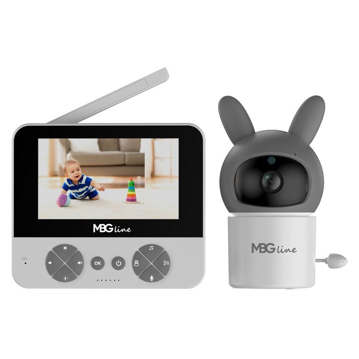 MBG Line CARE C5 elektronikus bébiőr, forgatható HD 720p kamera, 4.3" vezeték nélküli kijelző, 3000mAh akkumulátor, fehér
