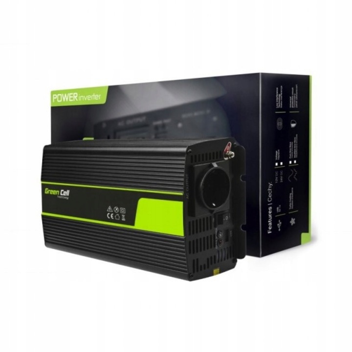 Green Cell autós inverter 12V/230V 1500W/3000W, fekete, 29.5x17.8x7.7cm