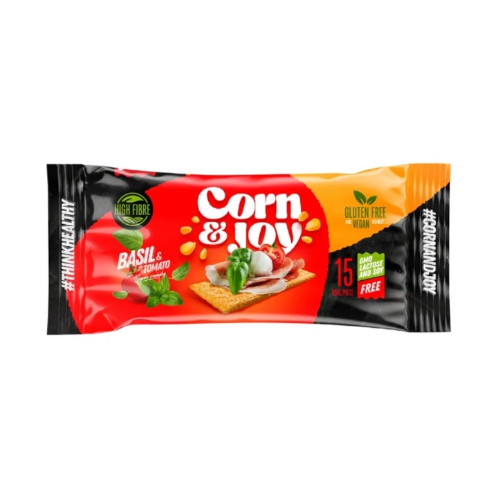 Felii de paine din Porumb extrudat cu Rosii si Busuioc (fara zahar, fara gluten, vegan) 20g - Corn&Joy