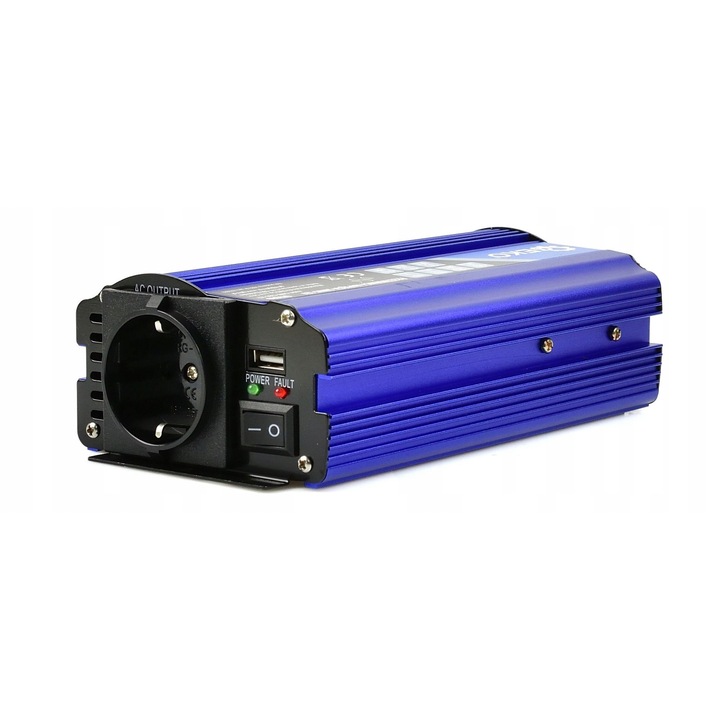 Geko autós inverterek 12V 230V 300/600W, tiszta szinuszos, USB porttal, méretek 224x100x60mm
