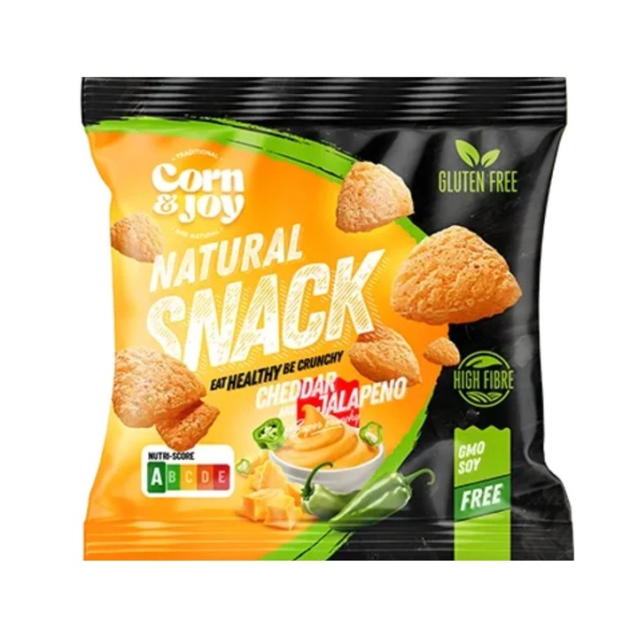 Pufuleti cu aroma de Cheddar si Jalapeno (fara zahar, fara gluten) 40g - Corn&Joy