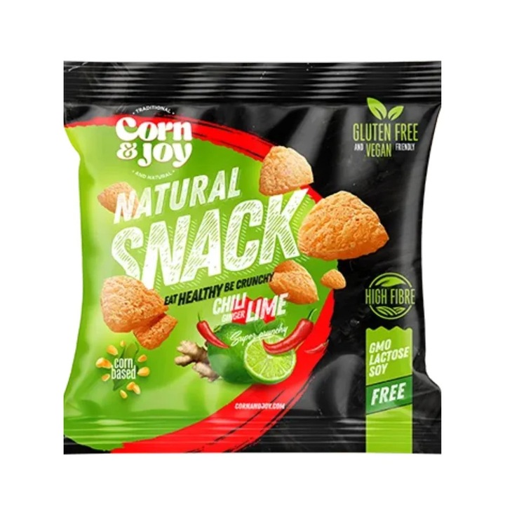 Pufuleti cu aroma de Chili, Lime si Ghimbir (fara zahar, fara gluten, vegan) 40g - Corn&Joy