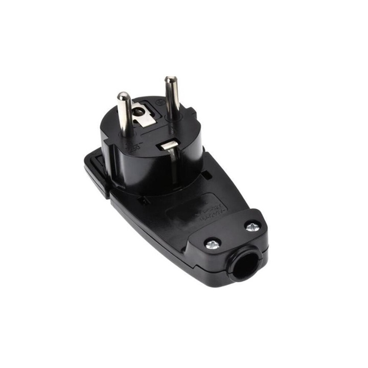 Adaptator de Priza UE 250 V, 16 A, cu Maner Pliabil si Protectie Anti-Torsion, Negru