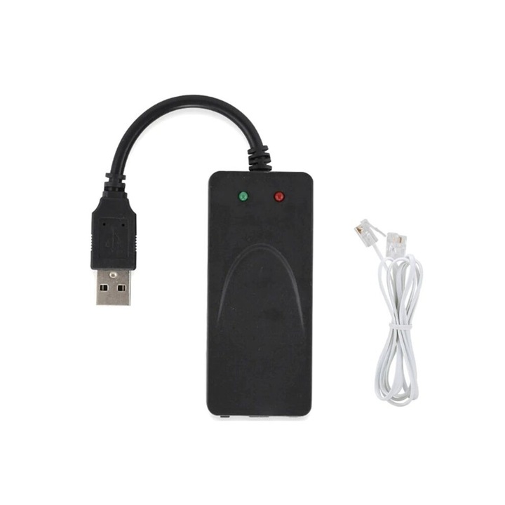 Modem Fax USB2.0 56K, dupla port, fekete, 1 kábel