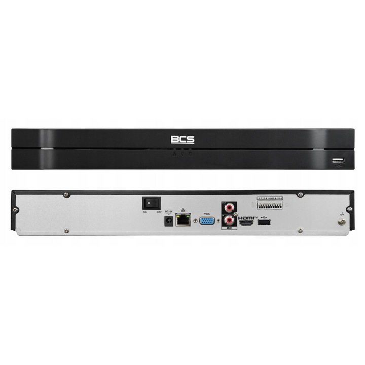 IP NVR рекордер BCS, BCS-L-NVR1602-A-4KE(2L), 16 канала, 12 Mpx, поддържа 2x HDD до 20TB, HDMI 4K/VGA, AI функции, черен, 1 бр