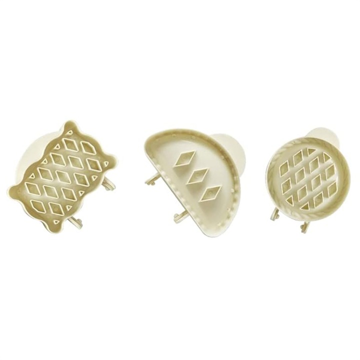 Set de mini forme pentru tarte, plastic ABS, 3 bucati, alb, dimensiuni: 10,2x9x4,3cm, 11,5x9,2x4,3cm, 10,4x9x4,3cm